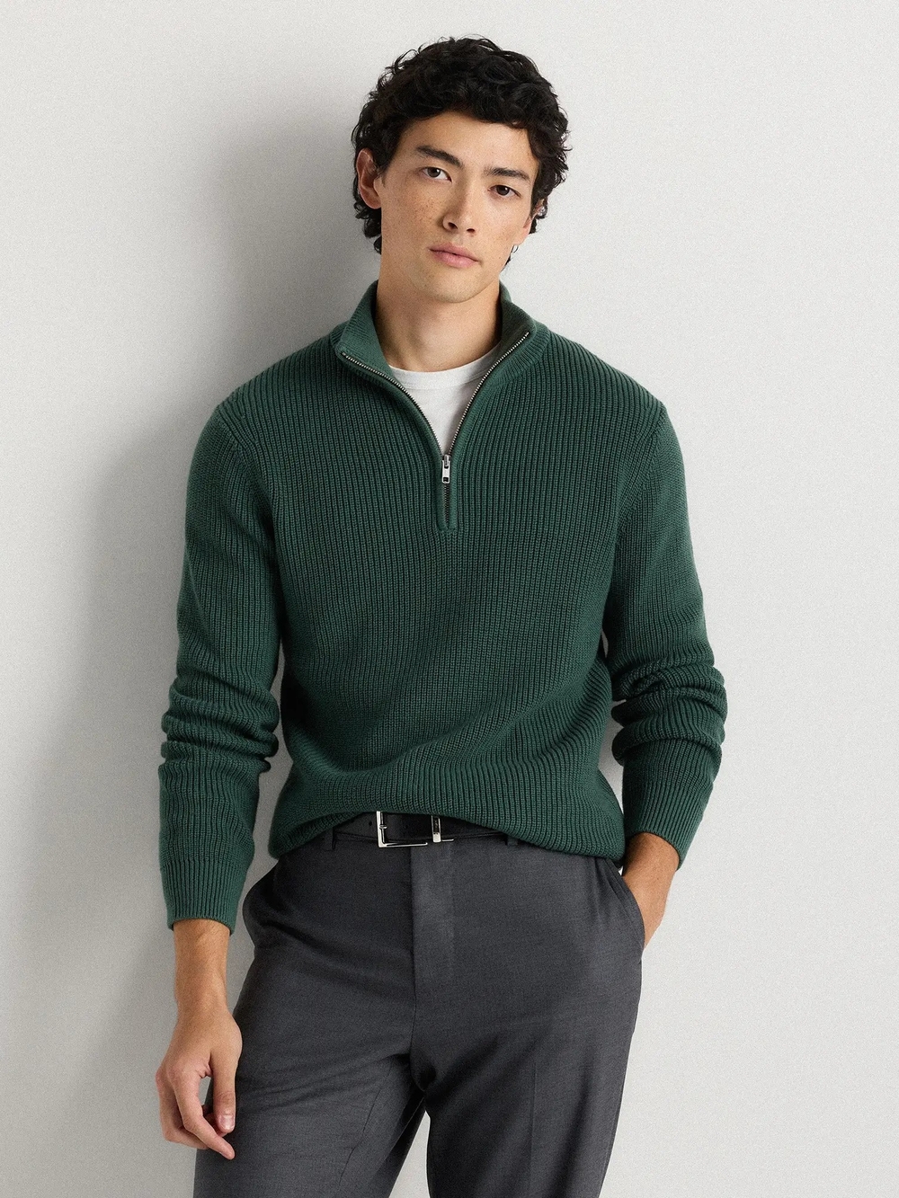 ❗ISO❗Quince 100% Organic Cotton Ribbed Quarter-Zip Sweater (M)